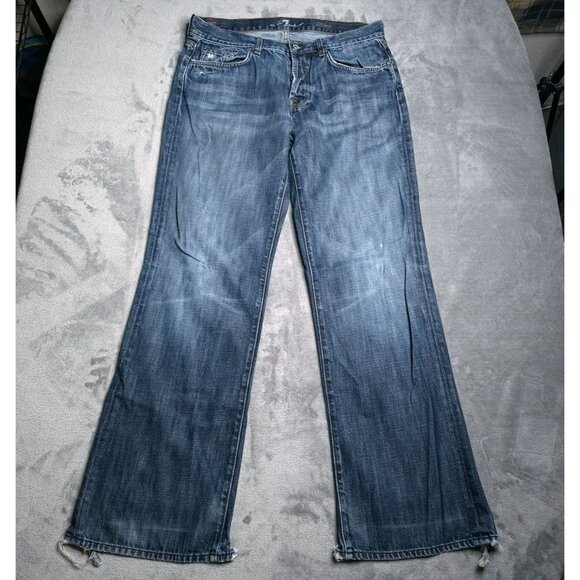 Mens 7 For All Mankind Relaxed Fit Distressed Jeans 33 Button Fly Medium Wash - Picture 3 of 10
